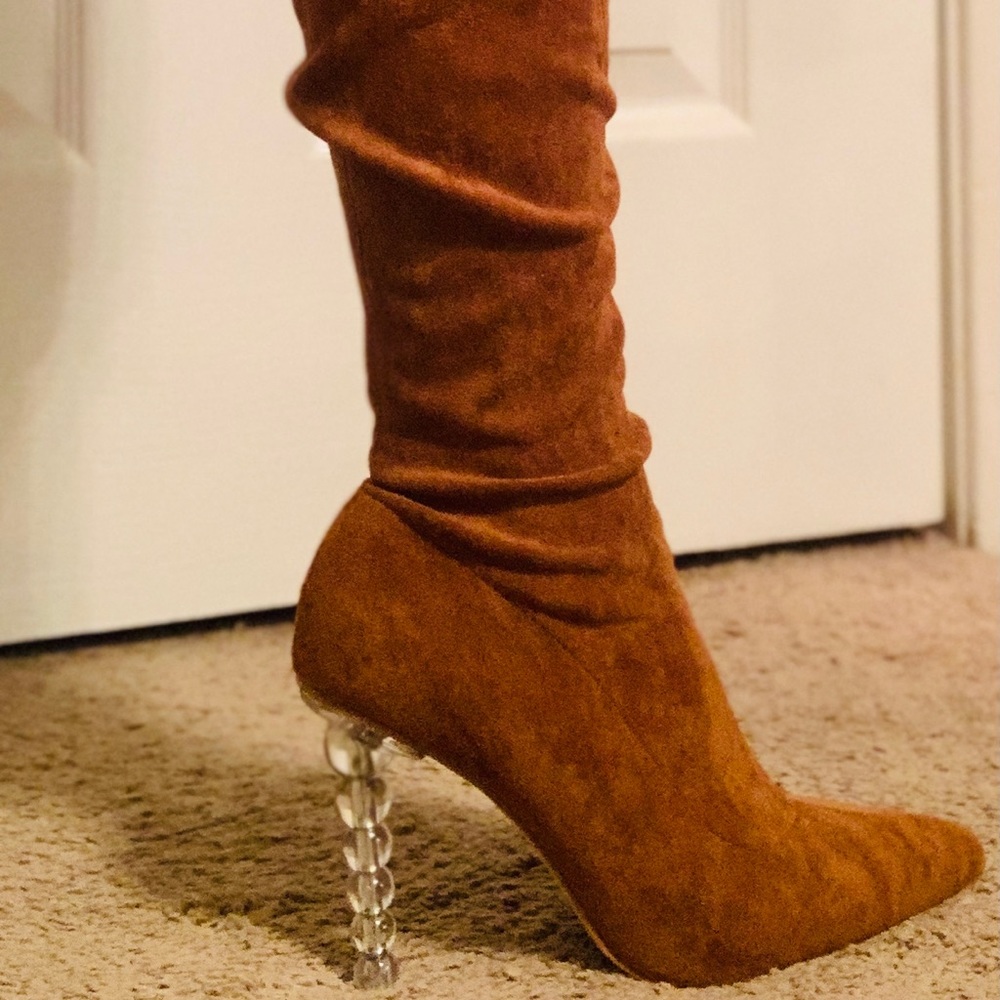 brand new ginger color suede thigh high boots